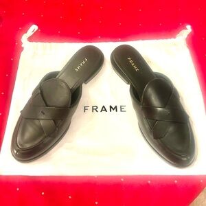 Frame Denim Willoughby Black Leather Mules size 36